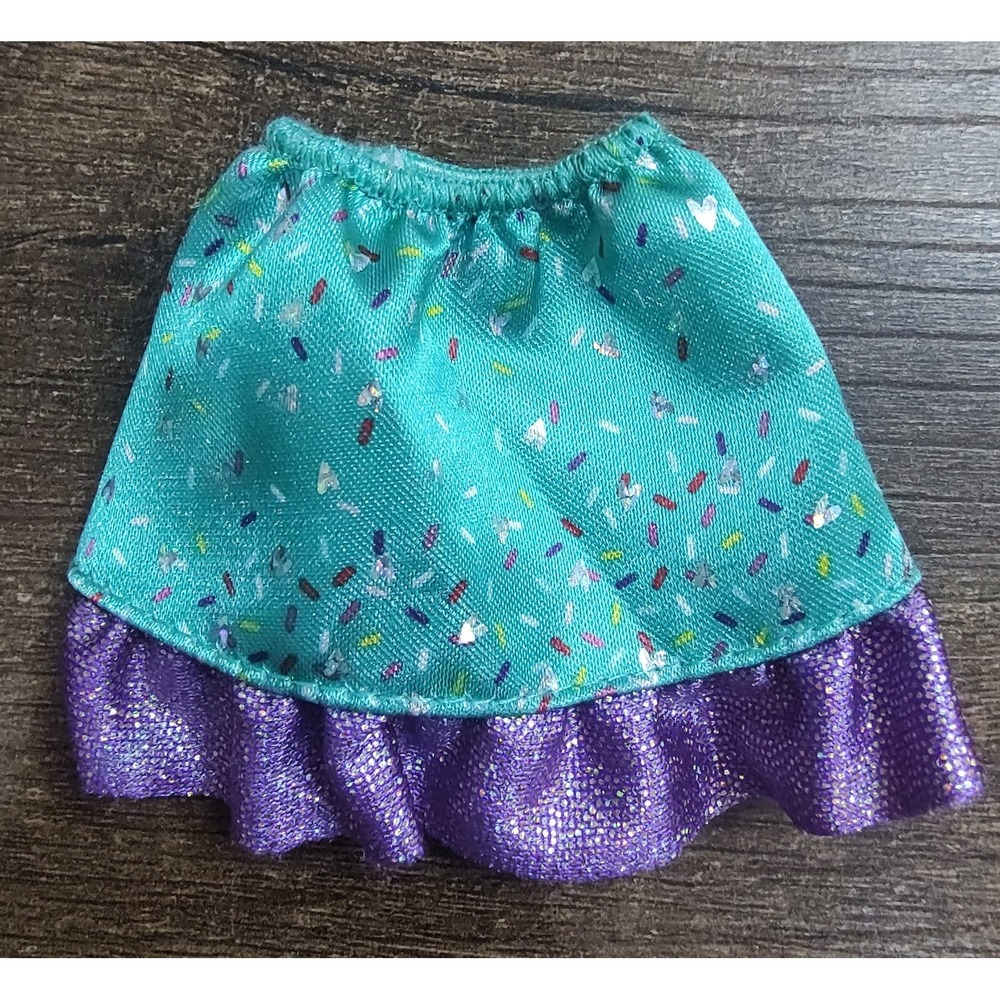 Mattel Barbie skirt teal blue sprinkles purple ruffled bottom Z13